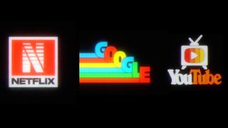 Retro logo redesigns of the Netflix, Google and YouTube logos